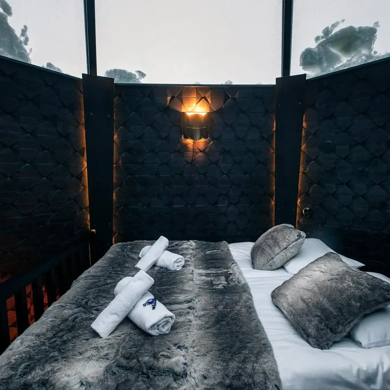 Bed inside the Kammi Glass Igloo Suite