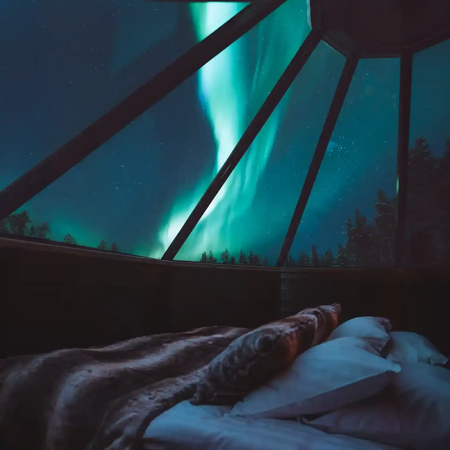 Northern Lights from Glass Igloo Aurora Cabin King Apukka Resort Rovaniemi Lapland Finland