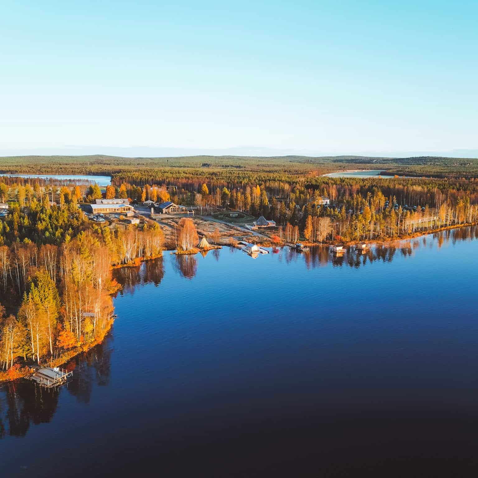 autumn aerial animal lovers' getaway apukka resort rovaniemi lapland finland