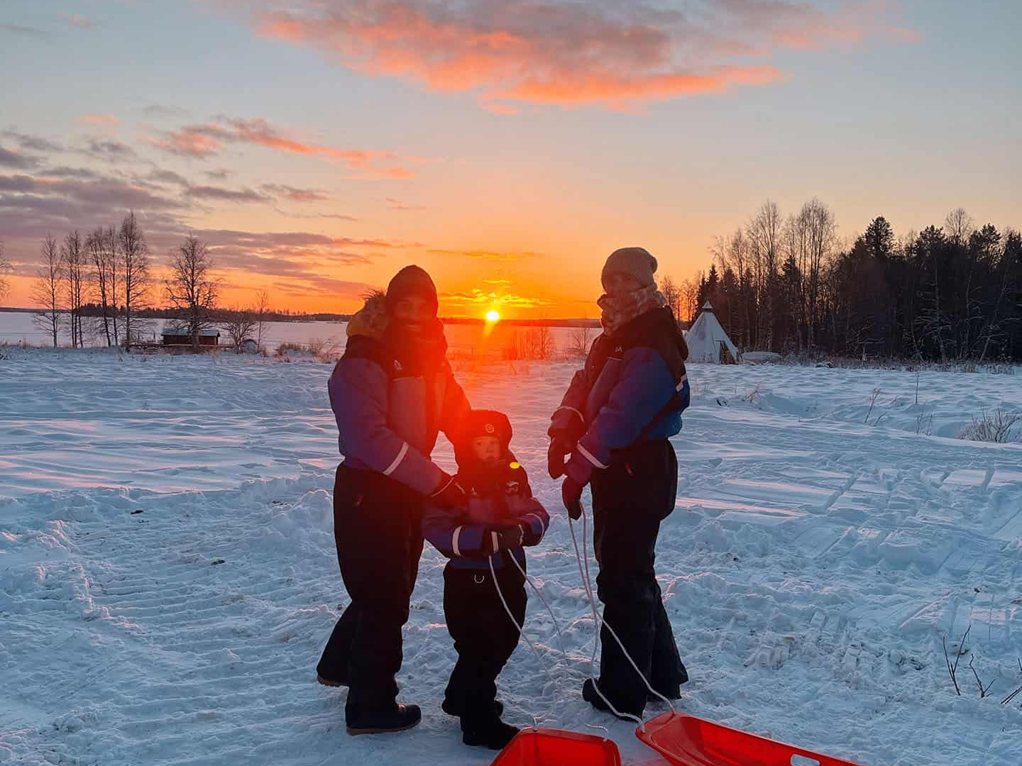 family visiting apukka resort rovaniemi lapland finland