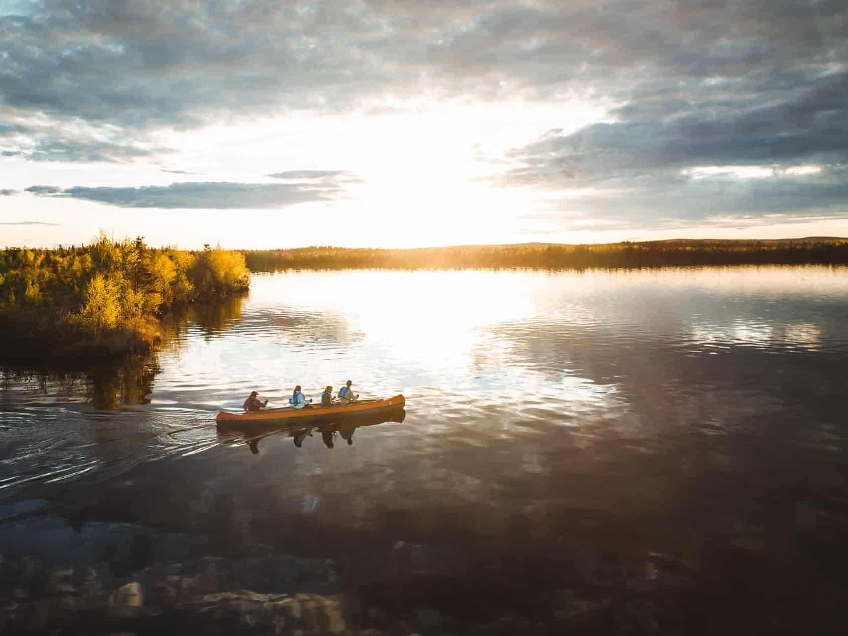 canoeing during sunset